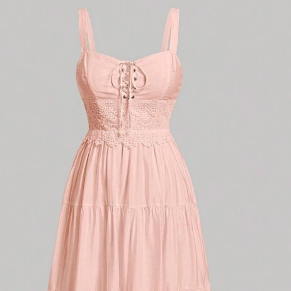 SHEIN MOD Plus Lace Up Front Ruffle Hem Cami Dress Size 12